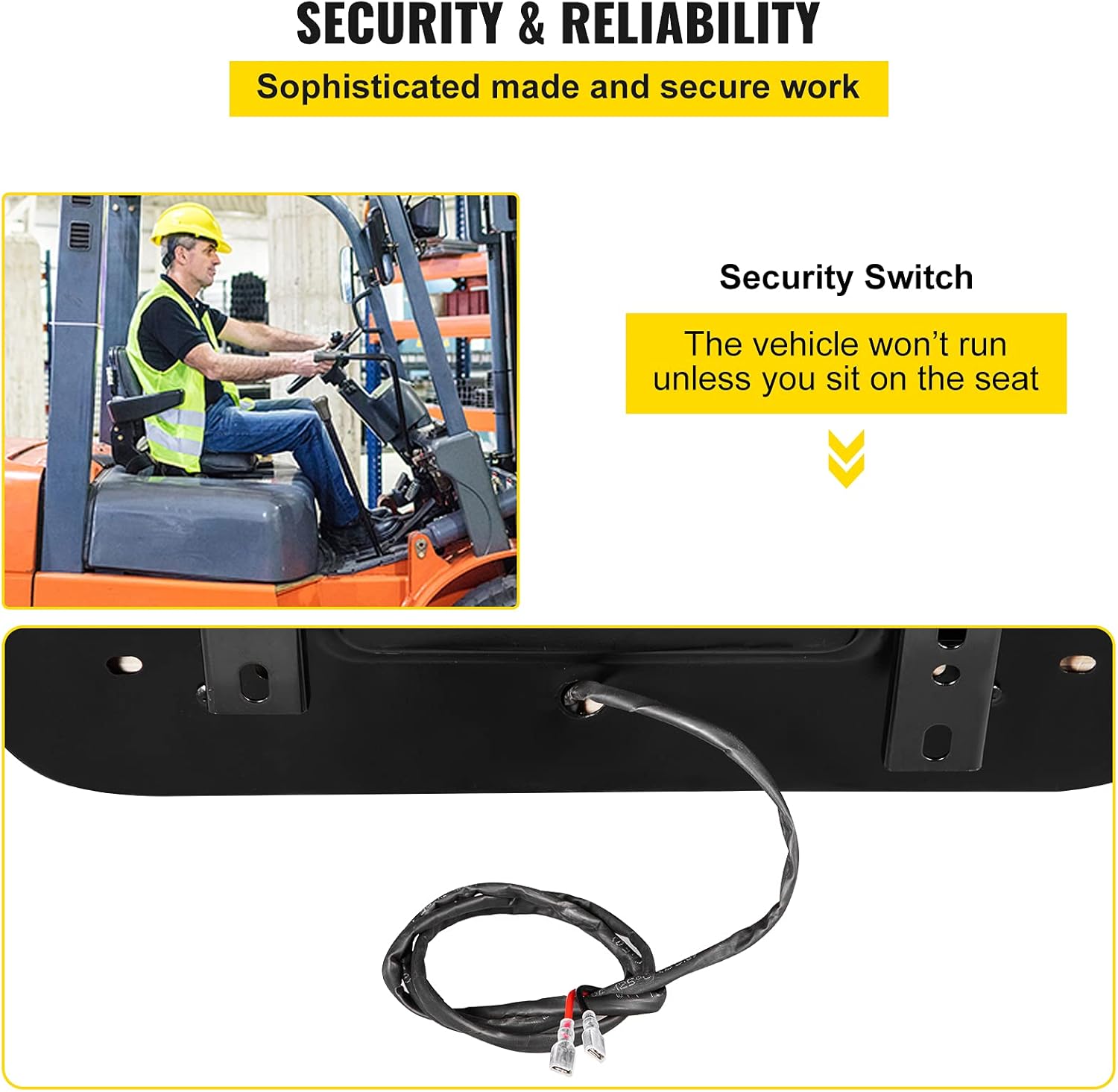 VEVOR Universal Forklift Seat with Safety Switch,Black PVC Tractor Seat 18.5" x 20" x 18", 6" Adjustable Mower Seat, Foldable Seat Including Armrests, Skid Steer Seat Fit Forklift,Tractor,Skid Loader