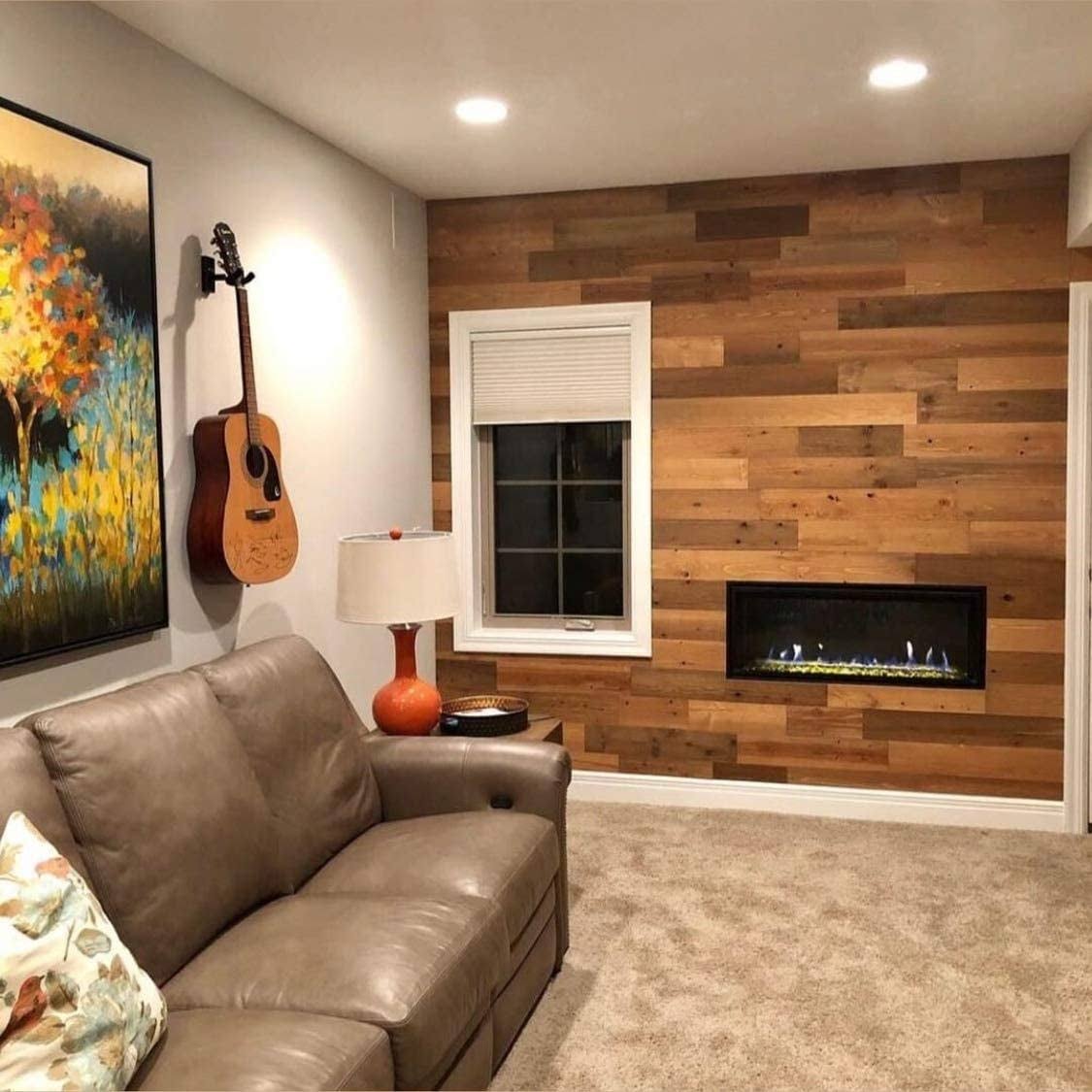 Timberchic Reclaimed Wooden Wall Planks - Peel and Stick Application (Sandy Beach) - 40 Sq. ft. - 5x22 Width