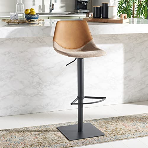 Safavieh Home Collection Rylen Cognac Brown/Black Gas Lift Adjustable Height Bar Stool