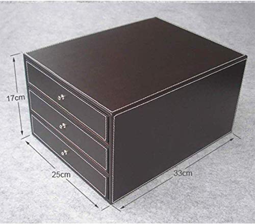 File Cabinets 3 Drawers Desktop Data Storage Box Leather Office Cabinet 25 * 33 * 17cm Home Office Furniture (Black)