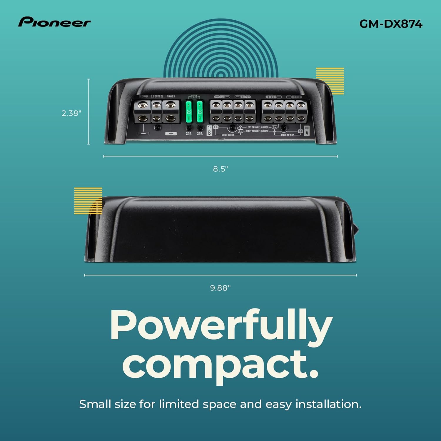 Pioneer GM-DX874 4-Channel, Class D, 1200 W Max Power - Multi-Channel Amplifier