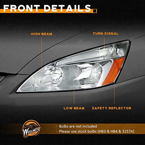 LED Headlight Assembly for 03 04 05 06 07 Honda Accord, for 2003-2007 Accord OE Headlamp with Sequential Turn Signal, Black Housing Clear ReflectorLeft+Right