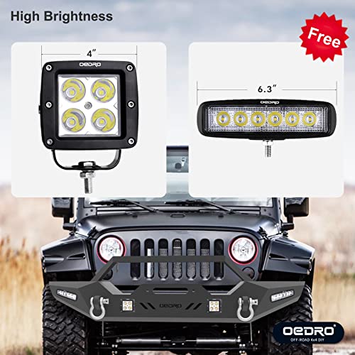 OEDRO Front Bumper Compatible for 87-06 Jeep Wrangler TJ & YJ & LJ Rock Crawler Bumper with Winch Plate Mounting & 4X LED Lights & 2X D-Rings Off Road