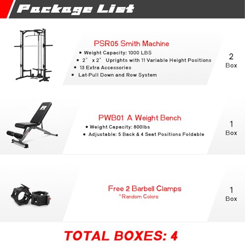 RitFit Smith Machine Power Rack with LAT-Pull Down System, Landmine, Barbell Bar, Plate Storage Pegs and More Training Attachment