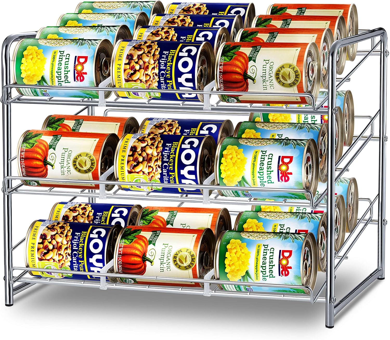 2 Pack Simple Trending Can Rack Organizer, Stackable Can Storage Dispenser Holds up to 72 Cans for Kitchen Cabinet or Pantry, Chrome Pack of 2