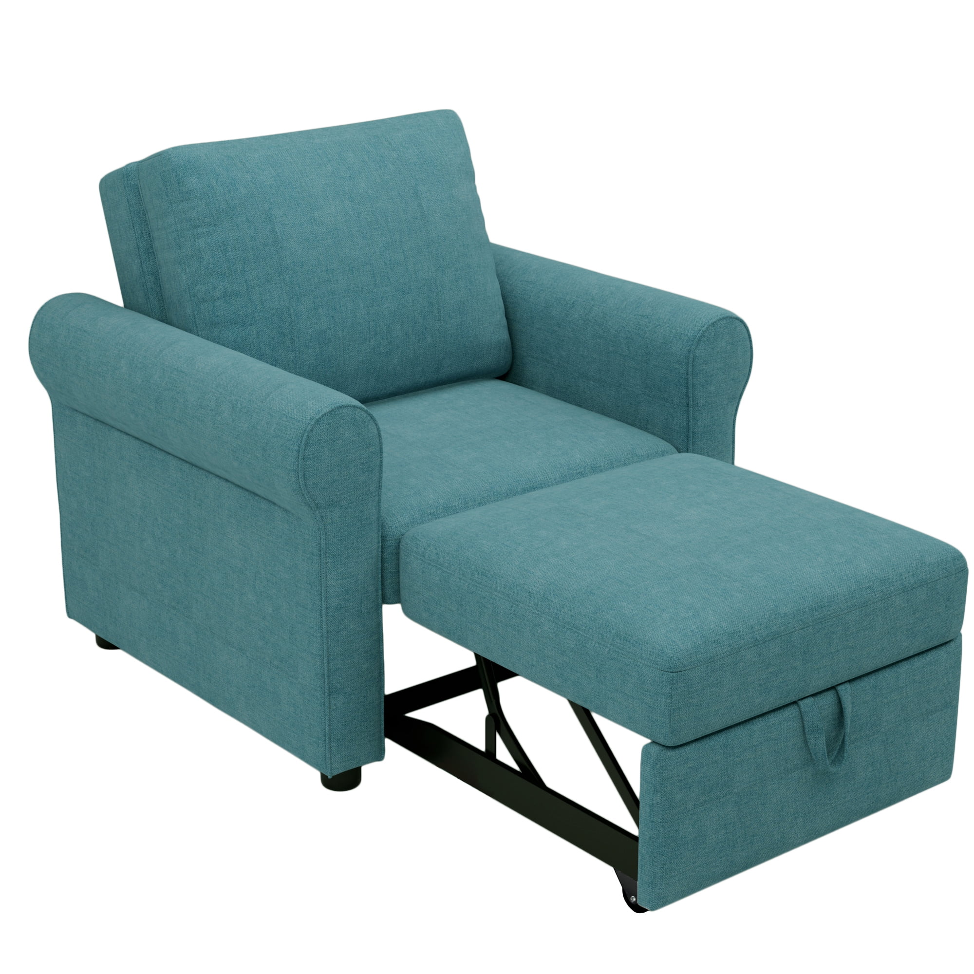 Modern Style 3-in-1 Sofa Bed Chair, Teal, Convertible Sleeper Chair Bed, Metal Frame, High Density Foam - Curated Treasures Market