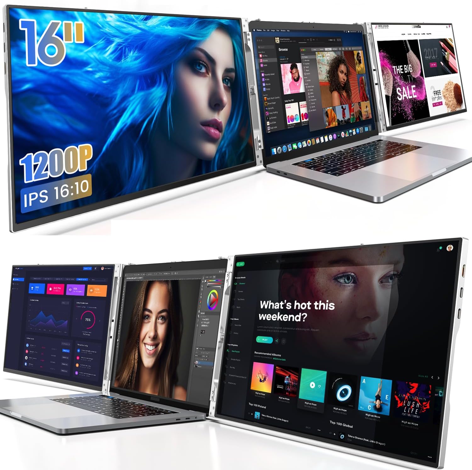 L LIMINK LK15 Portable Triple Monitor for 13-16" Laptop LK16 Portable Triple Monitor for 15-17.3 Inch Laptop