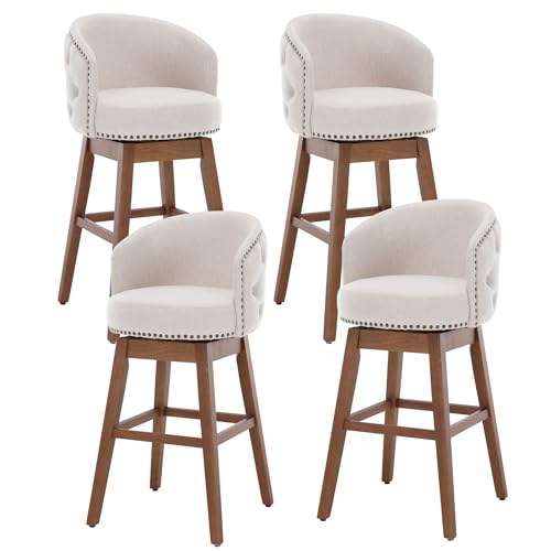 Swivel Bar Stool Set of 2,Modern Linen Counter Stools,29" Swivel Bar Chairs with Wood Base for Kitchen Island,Pub,Cafe（Grey）