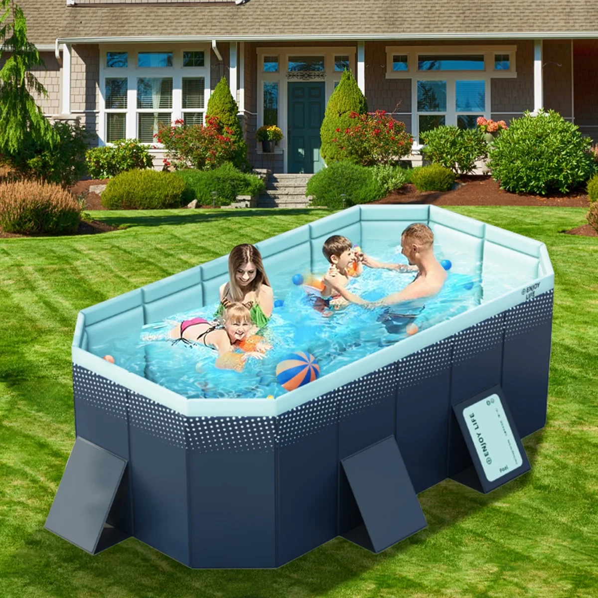 EONROACOO 89in Foldable Swimming Pool Above Ground Pool Kiddie Pool for 1-4 People(Blue)
