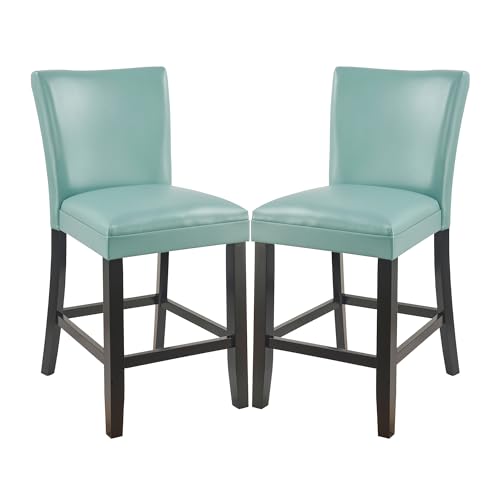Set of 2 Bar Stools with Back, Faux Leather 25" Counter Height Bar Stools, Upholstered Chairs for Dining Room Kitchen Restaurant, Red ZBY-1331-RD