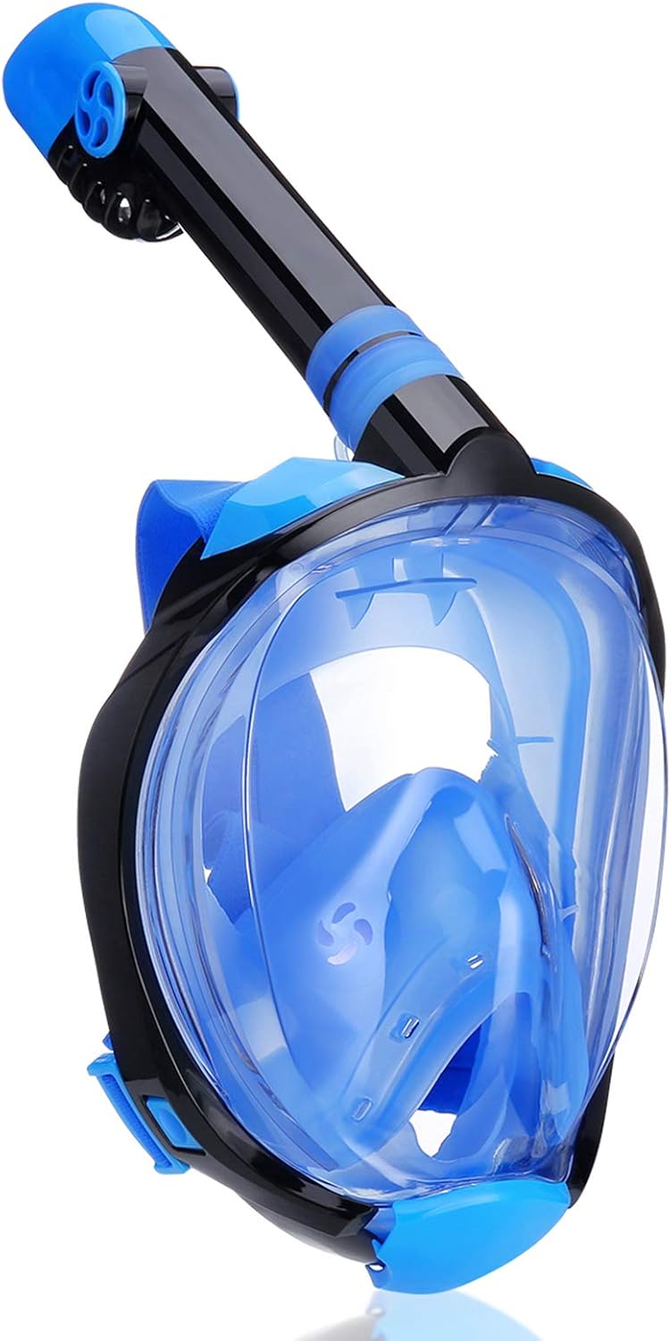 QingSong Full Face Snorkel Mask, Snorkeling Gear with Camera Mount, Foldable 180 Degree Panoramic View Anti-Fog Anti-Leak, Snorkeling Set for Kids and Adults