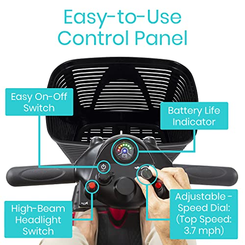 Vive 3 Wheel Mobility Scooter - Electric Powered Mobile Wheelchair Device for Adults - Folding, Collapsible and Compact for Travel - Long Range Power Extended Battery with Charger and Basket Included