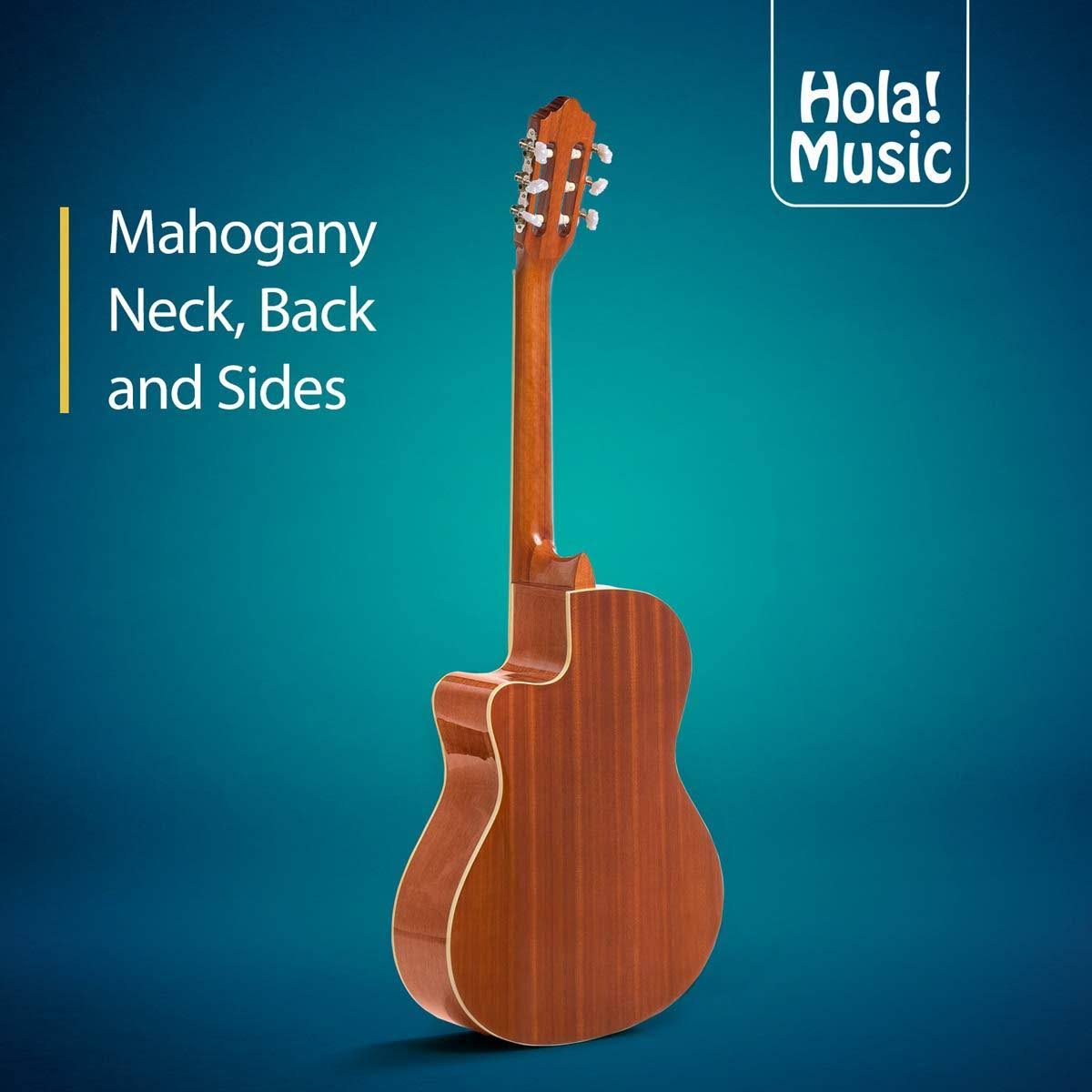 Cutaway Classical Guitar with Savarez Nylon Strings by Hola! Music, Full Size 39 inch Model HG-39C, Natural Gloss Finish - Free
