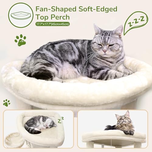 Globlazer Corner Cat Tree for Large Cats, 66inch Tall Curved Series Large Cat Tower for Multiple Indoor Cats with 6 Scratching Posts, 2 Spacious Cat Condos, Hammock, Hanging Basket, C66, Beige