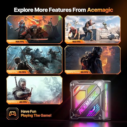 ACEMAGIC AM18 Mini Gaming PC, AMD R7 7840HS (8C/16T, up to 5.1GHz) Radeon 780M, 32GB DDR5 RAM & 512GB PCle4.0 SSD,8K/Triple Display/USB4.0 40Gbps/WiFi 6/BT5.2/2.5G LAN/RGB Office Gaming Desktop
