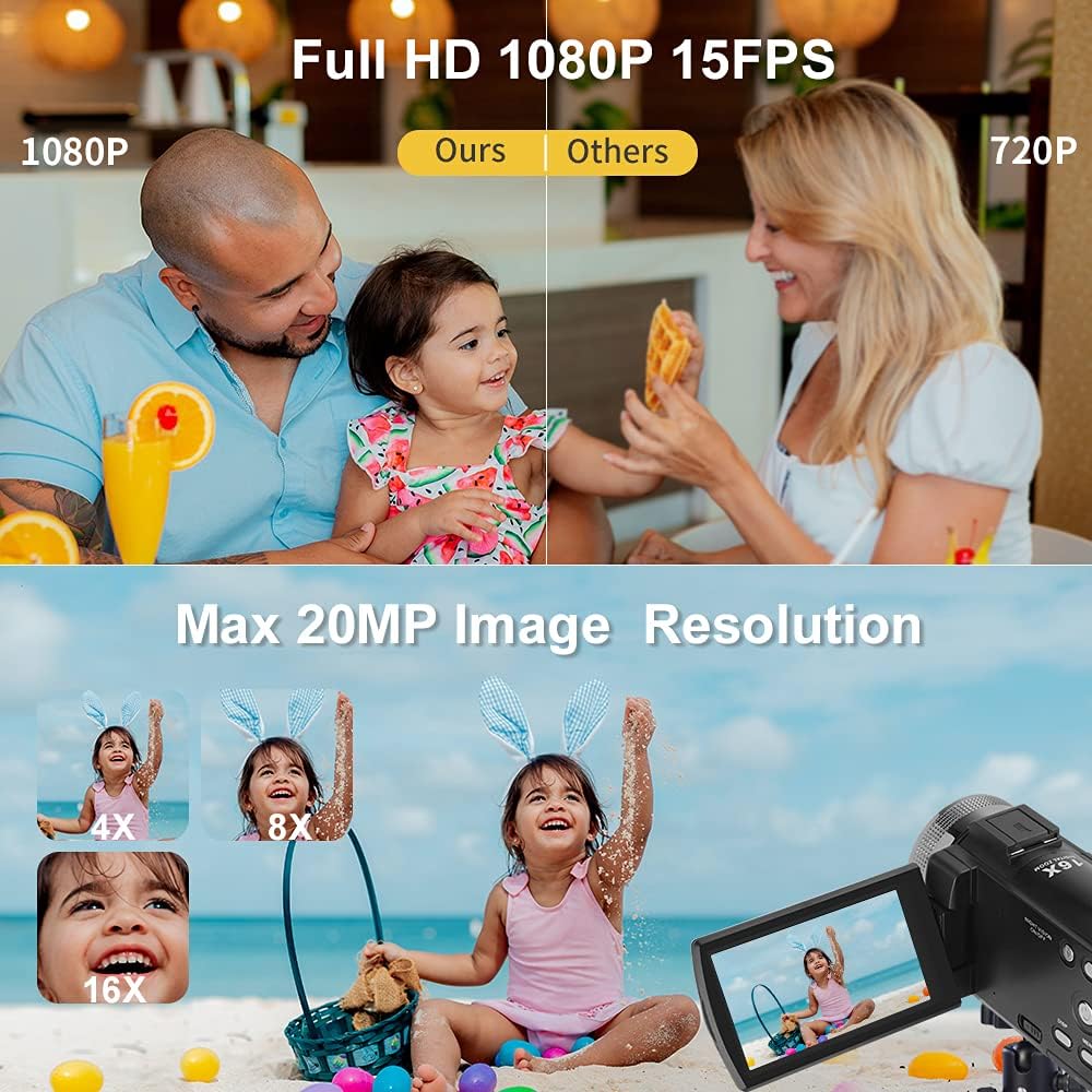 Video Cameras Night Vision Camera ORDRO V12 Digital Camcorder, 1080P YouTube Camcorder, 3'' LCD Screen 16X Digital Zoom Video Recorder with IR Night Vision Light, Remote Control, 2 Batteries