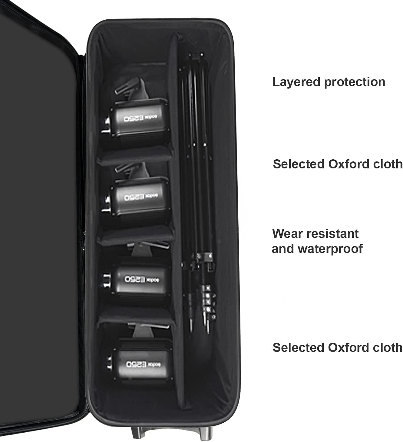 Bimiti Camera Trolley Case with Straps Padded Compartment and Wheels 44x15x11.8 inches Trolley Carrying Case for Light Stand, Tripod, Strobe Light, Cameras and Other Photographic Accessories Carring