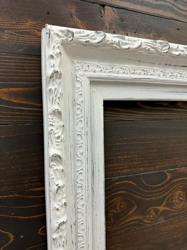 TV frame for Samsung The Frame TV, fits 32,43, and 50 inch TVS. Distressed White Finish (not for use with other models) Handmade wood ornate TV Frame