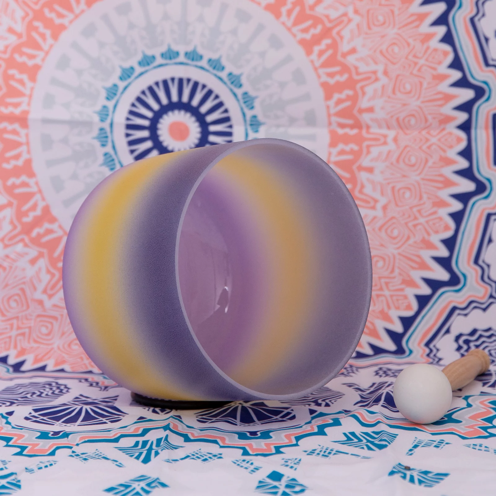 432 Hz A 3rd Eye Chakra Rainbow Quartz Frosted Crystal Singing Bowl 8 inch