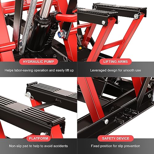 DNA MOTORING Motorcycle Lift Table 1000lbs Capacity Motorcycle Support Stand L 86.2in x W 22in Motorcycle Lift Jack Lifting Range 7.2-30.3in Black TOOLS-00780