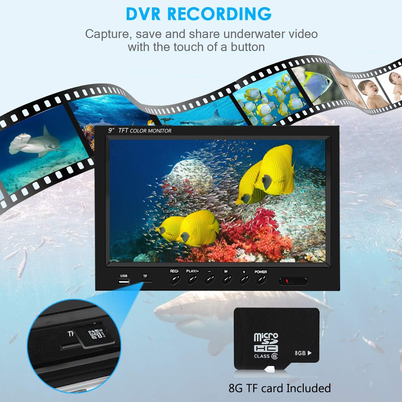 Fishing Camera, Anysun Underwater Fishing Camera with DVR 9 inch Color Monitor HD 1000TVL Fishing Finder Professional Underwater Viewing Camera with 30m/100ft Cable for Ice, Lake, Boat, Sea Fishing