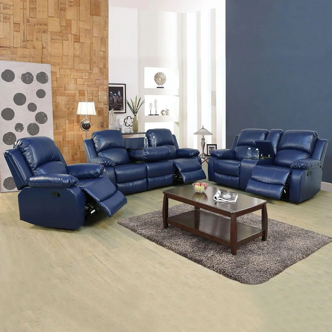 2 Piece Manual Recliner Sofa Couch, Home Theater Seating with Cup Holders, Living Room Furniture Sofa Set for Home Office (Sofa + Loveseat)