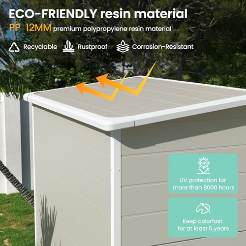 UDPATIO Outdoor Resin Storage Shed 6x4.5 FT, Plastic Garden Shed for Bike, Garbage Can, Tool, Outside Sheds with Lockable Door for Backyard, Patio, Lawn, Grey & White