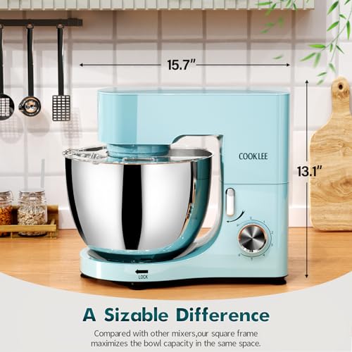 COOKLEE Stand Mixer, 9.5 Qt. 660W Electric Kitchen Mixer with Dishwasher-Safe Dough Hooks, Flat Beaters, Wire Whip & Pouring Shield Attachments for Most Home Cooks, Silver