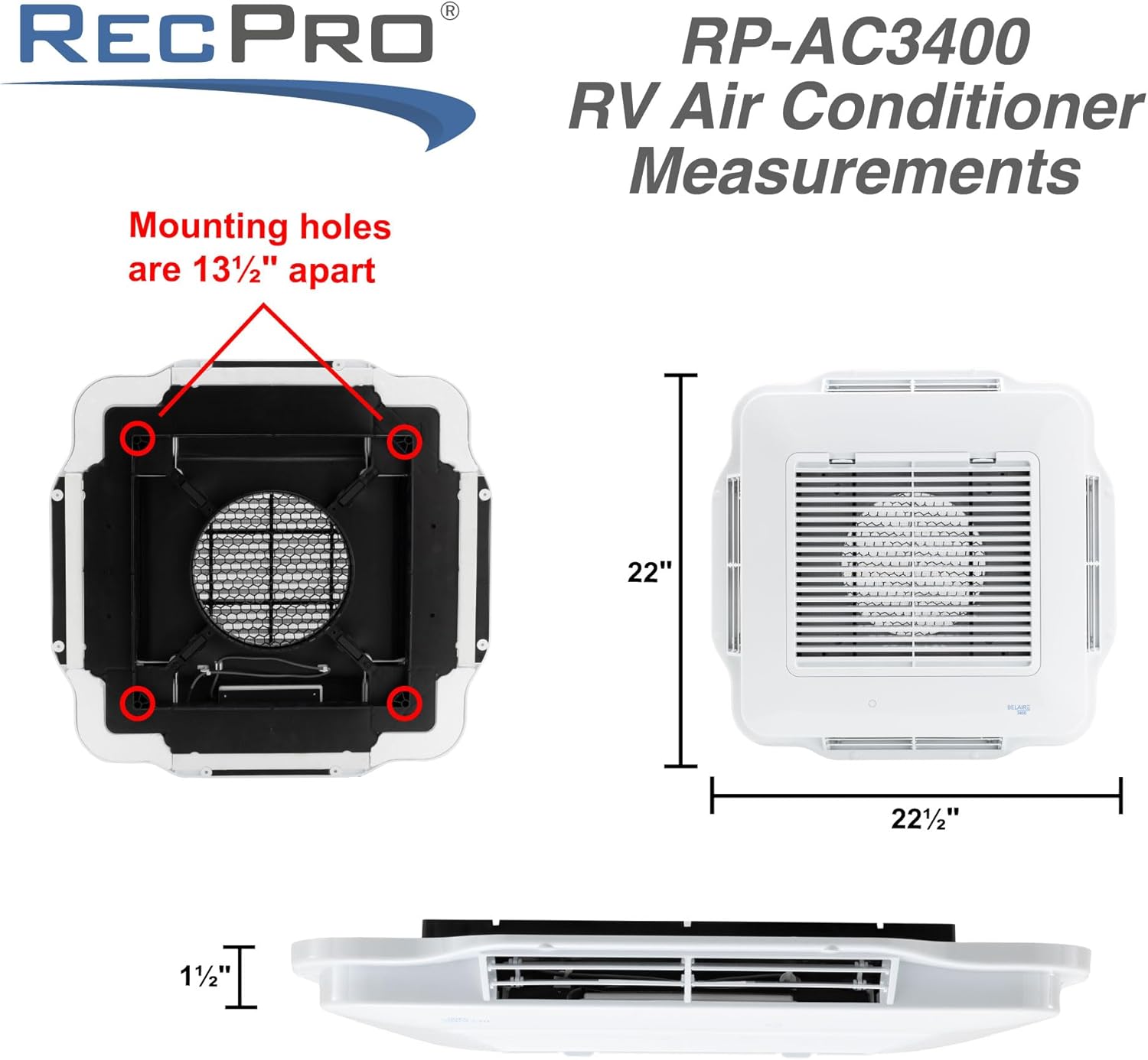 RecPro RV Air Conditioner Low Profile 13.5K Non-Ducted | Quiet AC | 110-120V | Heater and Cooling | Easy Install | For Camper, Travel Trailer, Fifth Wheel, Food Trucks, Motor Home (White)