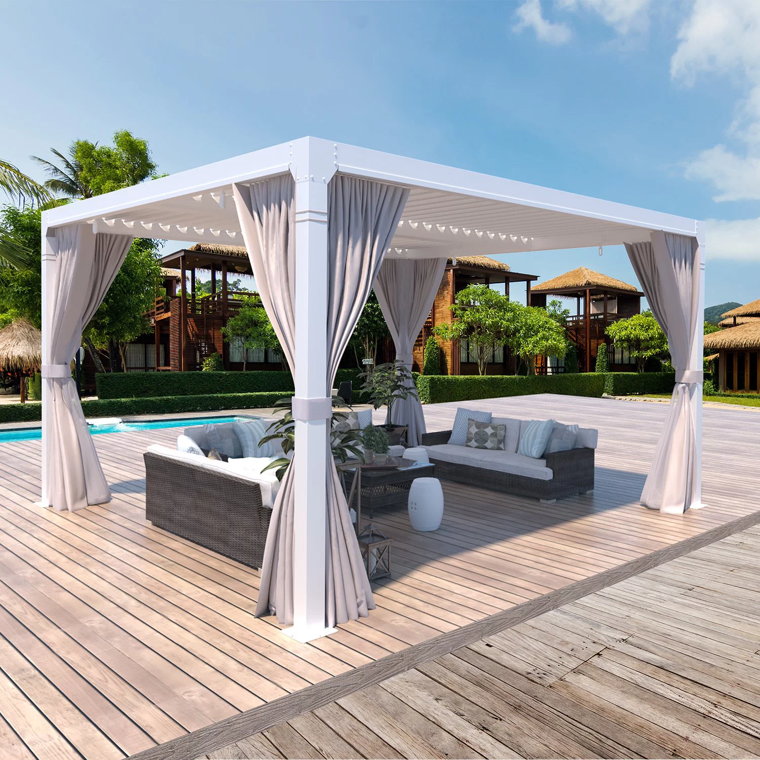 Erinnyees 10'10' Outdoor Louvered Pergola with Adjustable Aluminum Rainproof Roof, White