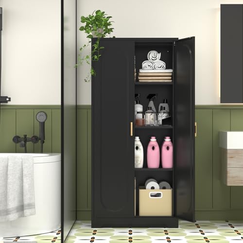 Metal Storage Cabinet with Doors and Shelves, 71 Inch Tall Kitchen Pantry Cabinet, Pantry Cabinets for Kitchen Storage, Freestanding Cupboard for Living, Dining Room, White, Assembly Required