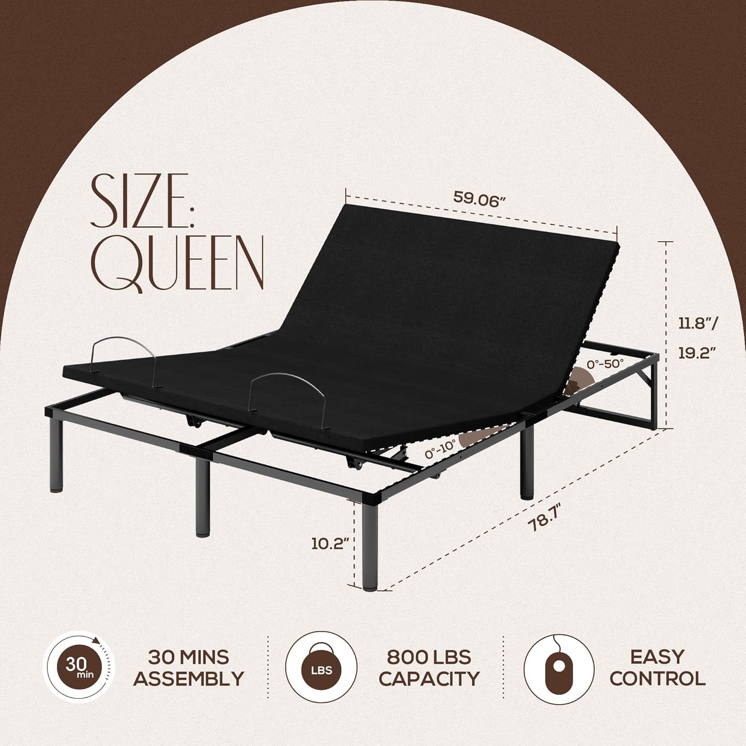 WEEWAY Queen Adjustable Bed Frame, Electric Bed Base with Wired Remote, Assembly Needed, Black