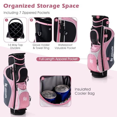 Tangkula 12 Pieces Women’s Complete Golf Club Set Right Hand, Golf Club Package Set with 460CC #1 Driver & #3 Fairway & #5 Hybrid & #5/#6/#7/#8/#9/#P/#S Irons, Putter, Portable Golf Cart Bag