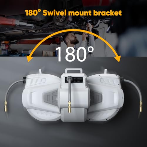 Retractable Air Hose Reel, 3/8 in x 65 Ft Heavy Duty Air Compressor Hose Reel with 180° Swivel Mount, Enclosed Auto-Rewind Hybrid Air Hose Reels Any Length Lock for Workshop Garage, 300 PSI