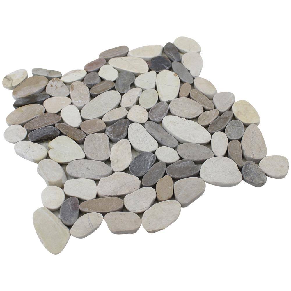 Rain Forest 12 in. x 12 in. White, Grey and Tan Honed Sliced Pebble Floor and Wall Tile (5.0 Sq. ft. / case), Mixed