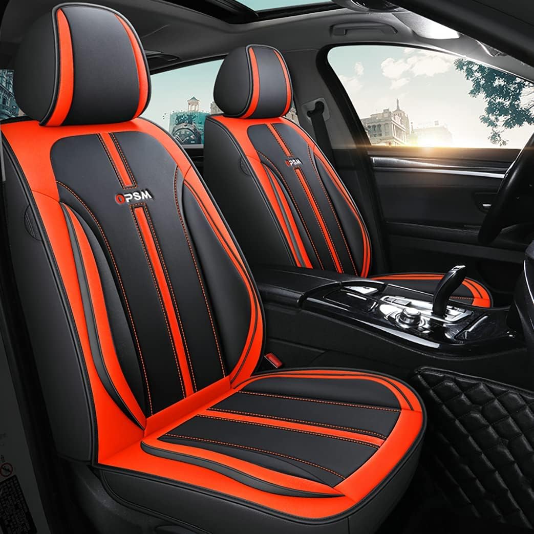 Leather Car Seat Covers 5 Seats Full Set Universal Fit(Black-Red)