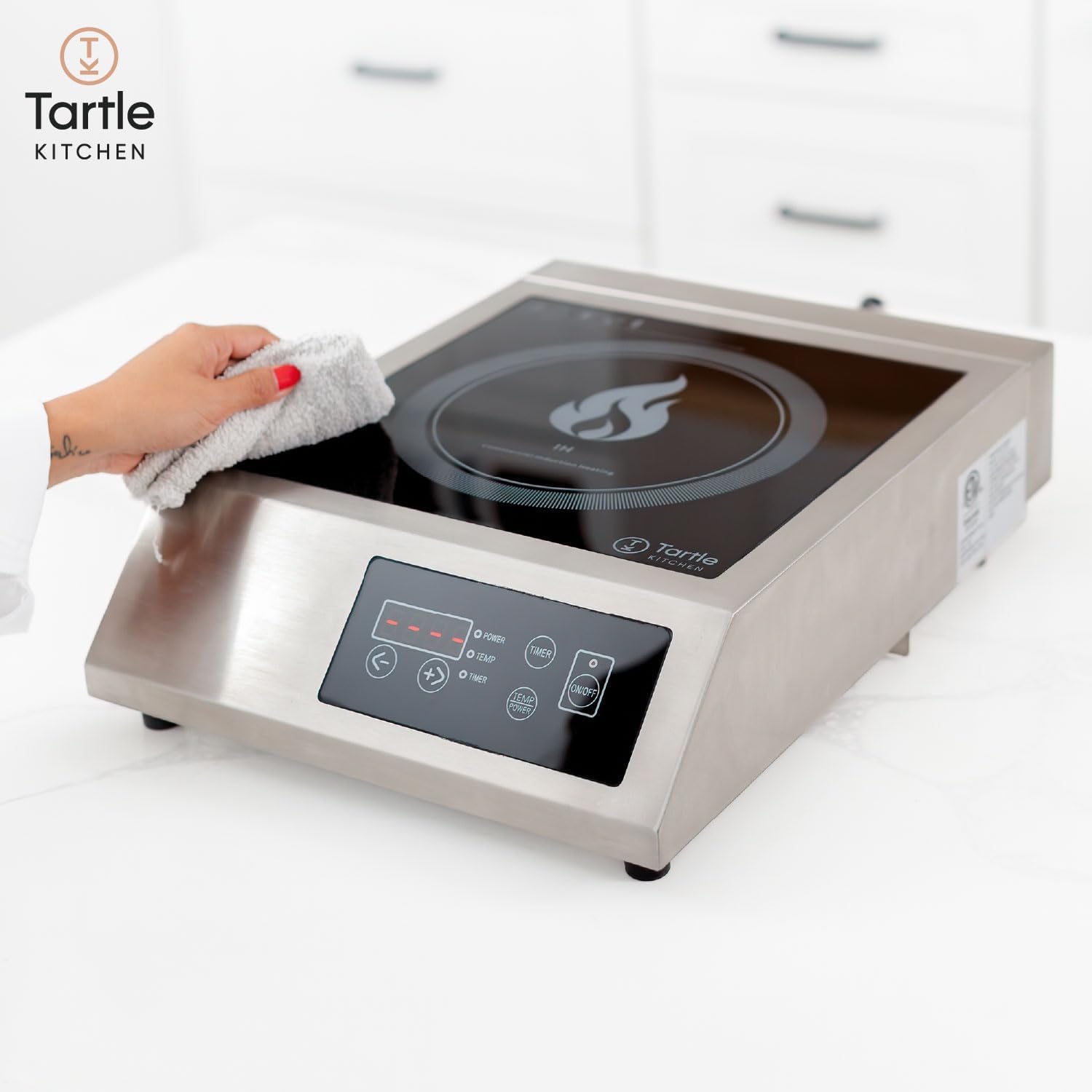 Commercial Induction Cooktop Burner - Professional 3400W 240V Induction Cooker Countertop Burners with Wider 9" Coil & 5 Cooling Fans - Portable Stainless Steel Electric Magnetic Range Stove Top
