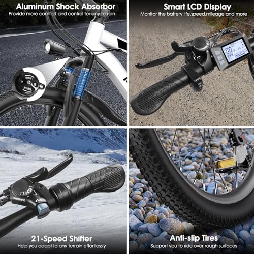 Electric Bike for Adults, Peak 1000W Ebike, 50Miles 21.7MPH Adult Electric Bicycles, 26" Electric Mountain Bike 48V 374.4WH Battery, Commuter E Bike with Adjustable Stem, Fenders, 21 Speed