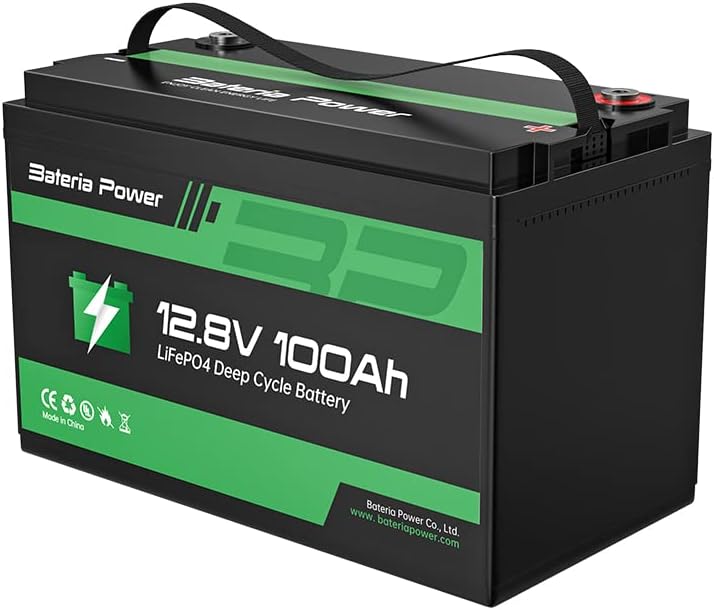 12V 100Ah LiFePO4 Deep Cycle Lithium Battery, Bateria power Rechargeable and ​Built-in BMS, Drop-in Replacement Suit for RV, Solar Power System, Marine, Home Storage, and Outdoor Camping