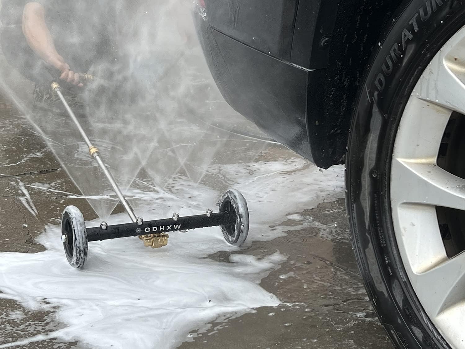 GDHXW Multipurpose Undercarriage Cleaner Surface Cleaner for Pressure Washer 4000 PSI 16 Inch Underbody Car Wash Water Broom with 3 Pieces Extension Wand 5 High Pressure Nozzle Pack of 2