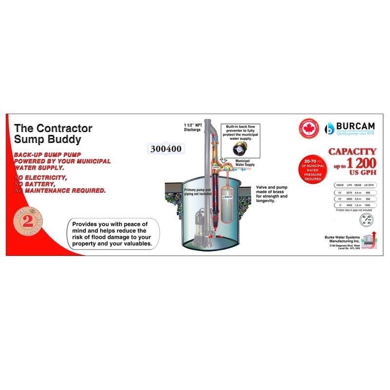 Burcam 1200 GPH Brass Submersible Backup Sump Pump
