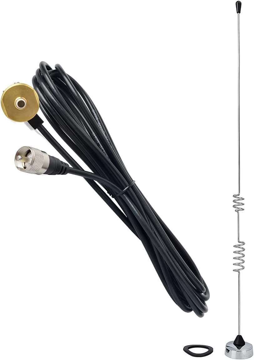 HYS Amateur Dual-Band NMO 17.13 inch Antenna VHF 144Mhz & UHF 430MHz for 2 Meter 70 Centimeters Mobile Radios w/ 13ft RG-58 Coax Cable PL-259 UHF Male Mount