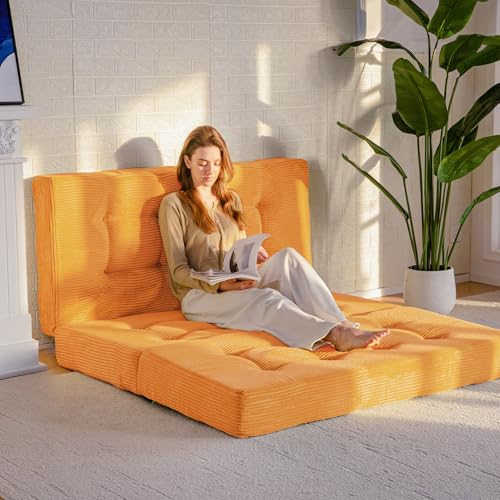 MAXYOYO Tri-Fold Mattress, 6 Inch Tufted Folding Mattress Full Foam Bed, Foldable Floor Mattress Guest Bed Mattress Topper Portable Camping Sleeping Bed with Corded Fabric, Black, 53"x75"
