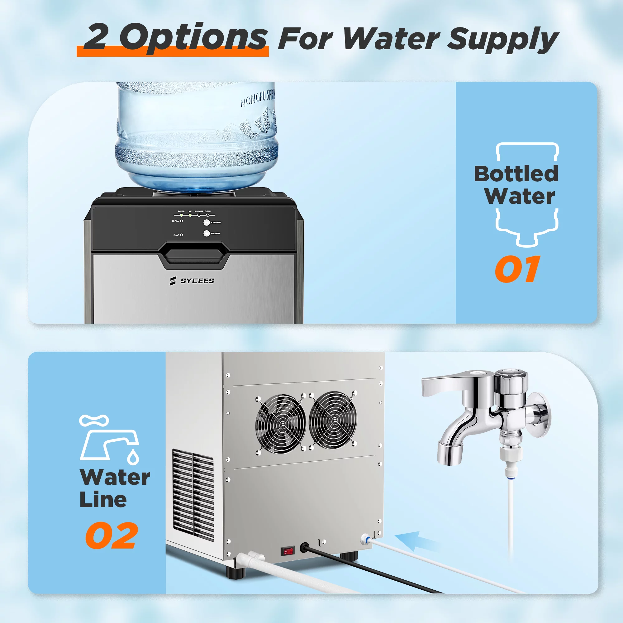 SYCEES Nugget Ice Maker Countertop, 55lbs/24h, 13lbs Storage, Sonic Ice Ready in 7 Mins, 2 Ways to Add Water, Self-Cleaning Pellet Ice Machine for Home, Office, Bar, Cafe, Restaurant, Commercial Use
