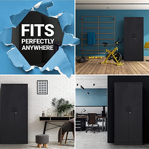 Yizosh Metal Garage Storage Cabinet with 2 Doors and 5 Adjustable Shelves - 71" Steel Lockable File Cabinet,Locking Tool Cabinets for Office,Home,Garage,Gym,School (Gray White)