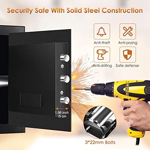 2.5 Cub Home Safe Fireproof Waterproof for HOME USE, Large Cabinet Safe Box with Fireproof Document Bag and Removable Shelf, Personal Security Digital Safe for Home Money Firearm A4 Document