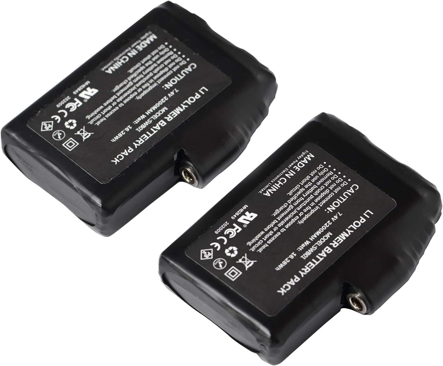 Rechargeable 7.4V 2200mAh Lithium Polymer Batteries for Heated Gloves Socks Jacket Cloths Pack of 2