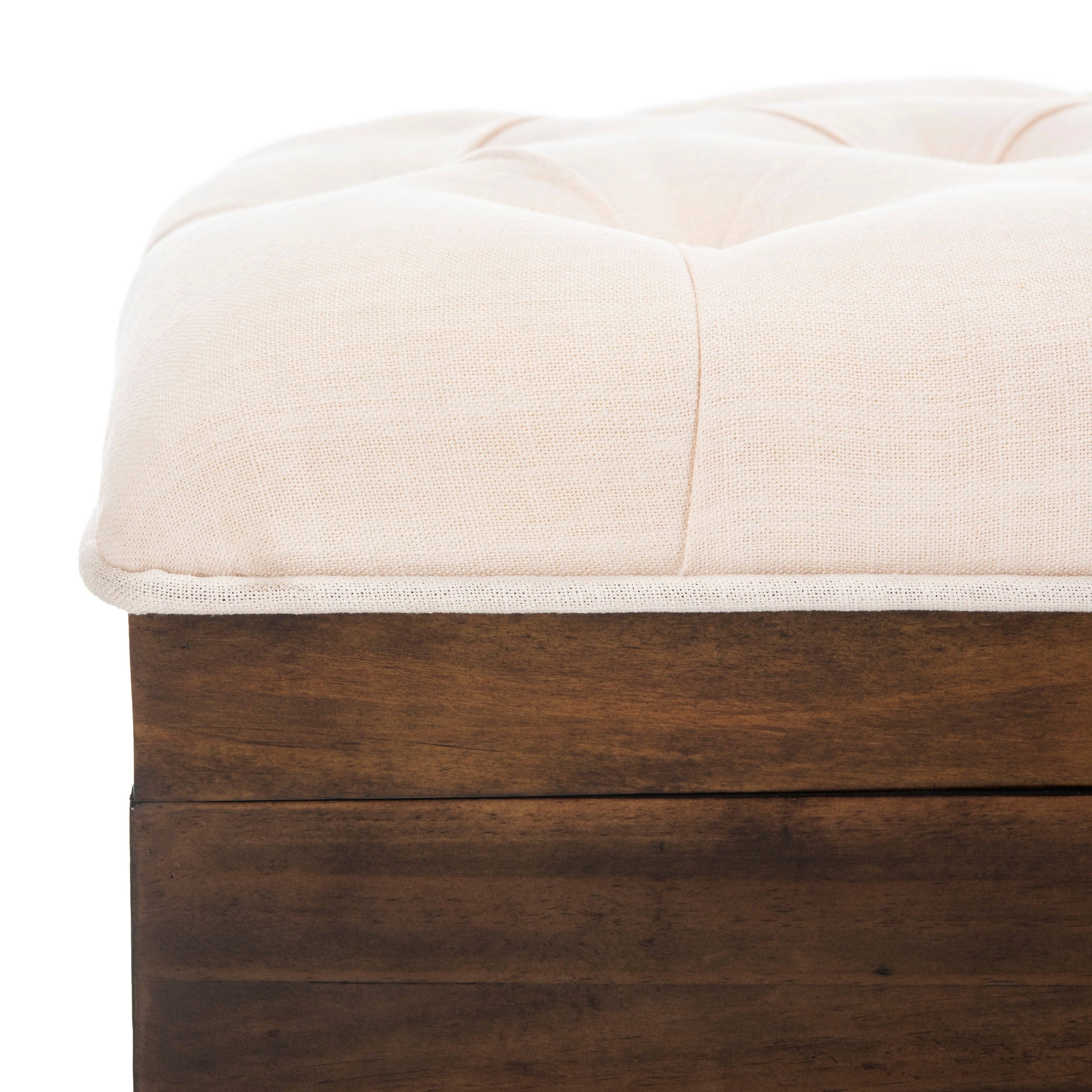 Safavieh Liam Light Beige u0026 Dark Oak Tufted Cocktail Ottoman