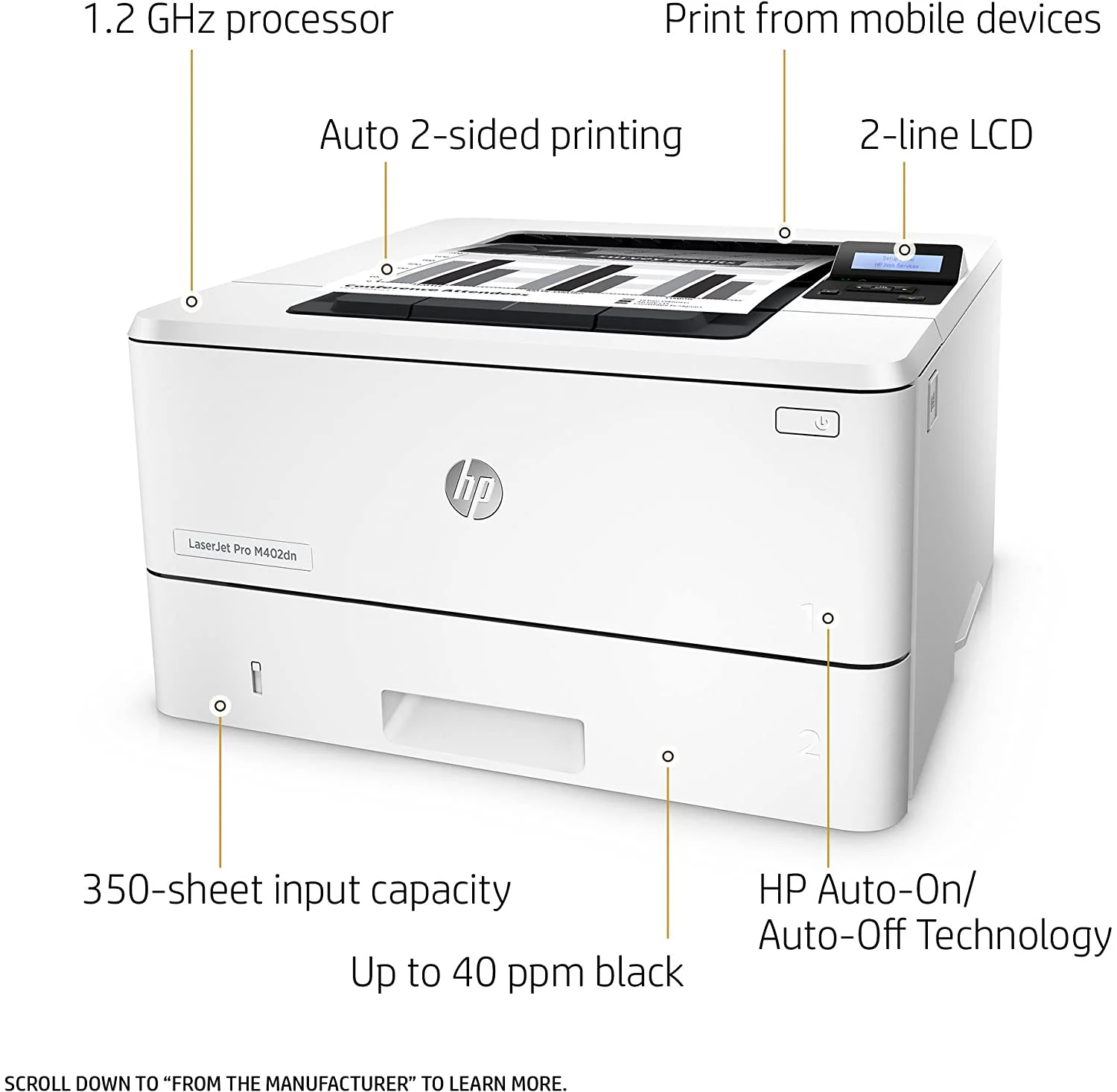 Hewlett-Packard LaserJet Pro M402dn Laser Printer with Built-in Ethernet & Double-Sided Printing (C5F94A)