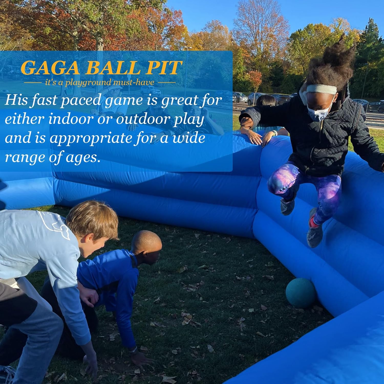 Heavy Duty Gaga Ball Pit Inflatable Gagaball Court with Electric Blower - Inflates Under 2 Minutes - Indoor Outdoor Gaga Ball Pit kit Foldable for Recess Playground Summer Camp Activities, 15FT